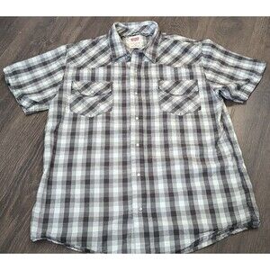 Levis Shirt Mens Extra Large Short Sleeve Button Up Pockets Plaid (466)
